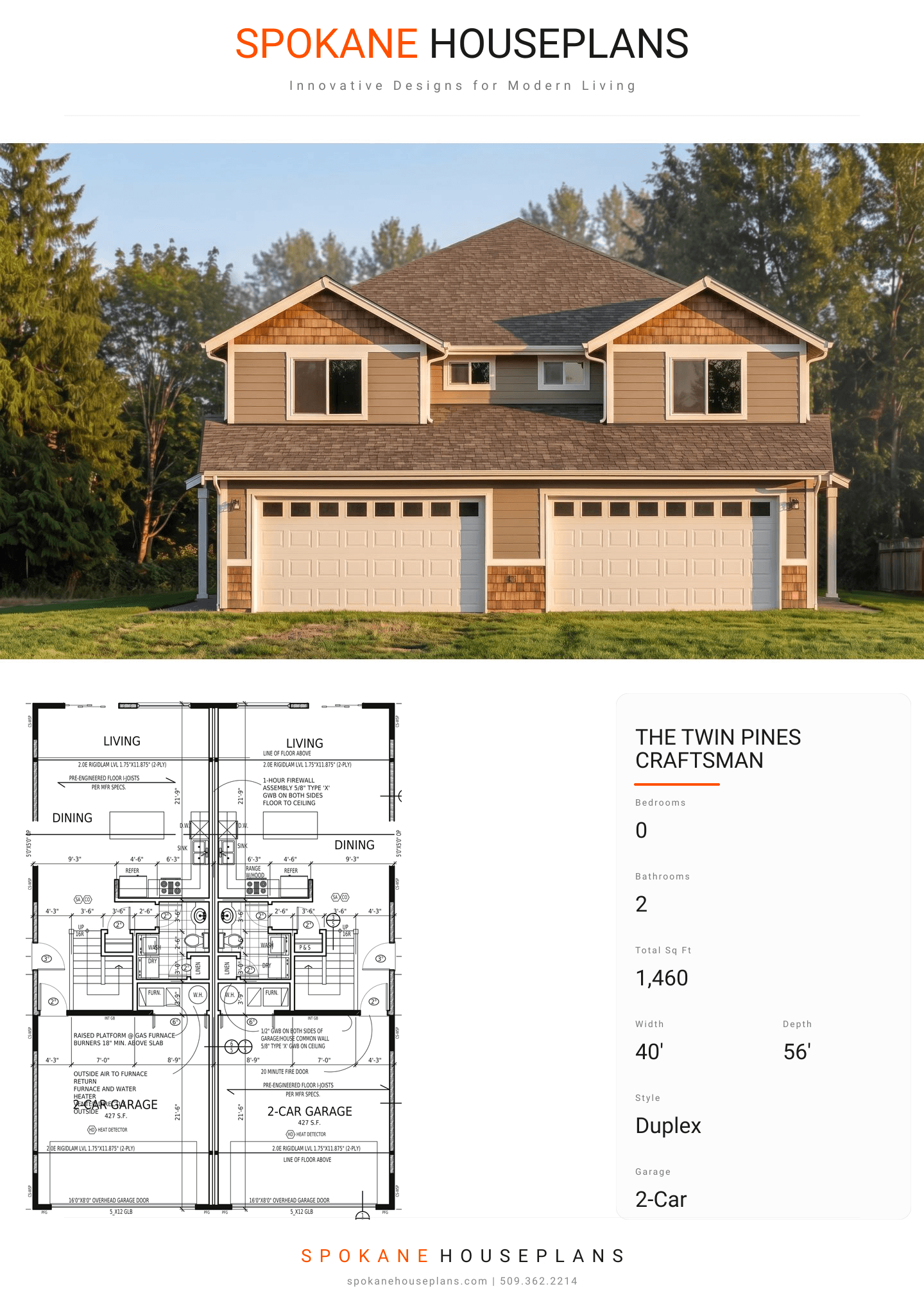 THE TWIN PINES CRAFTSMAN plan flyer