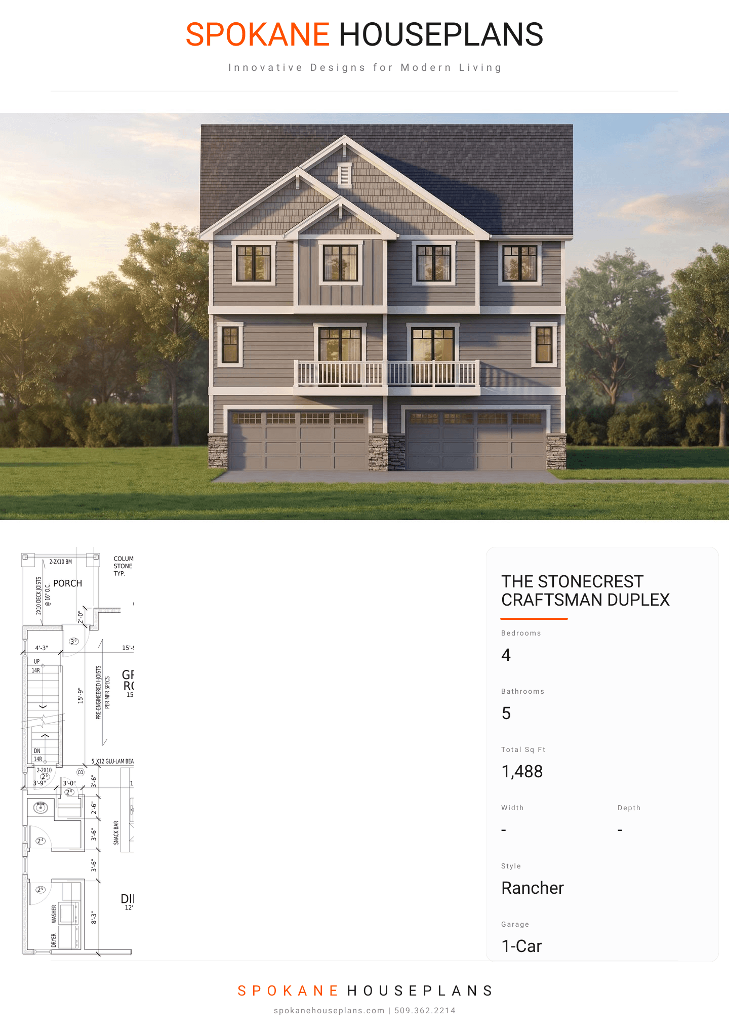 THE STONECREST CRAFTSMAN DUPLEX plan flyer