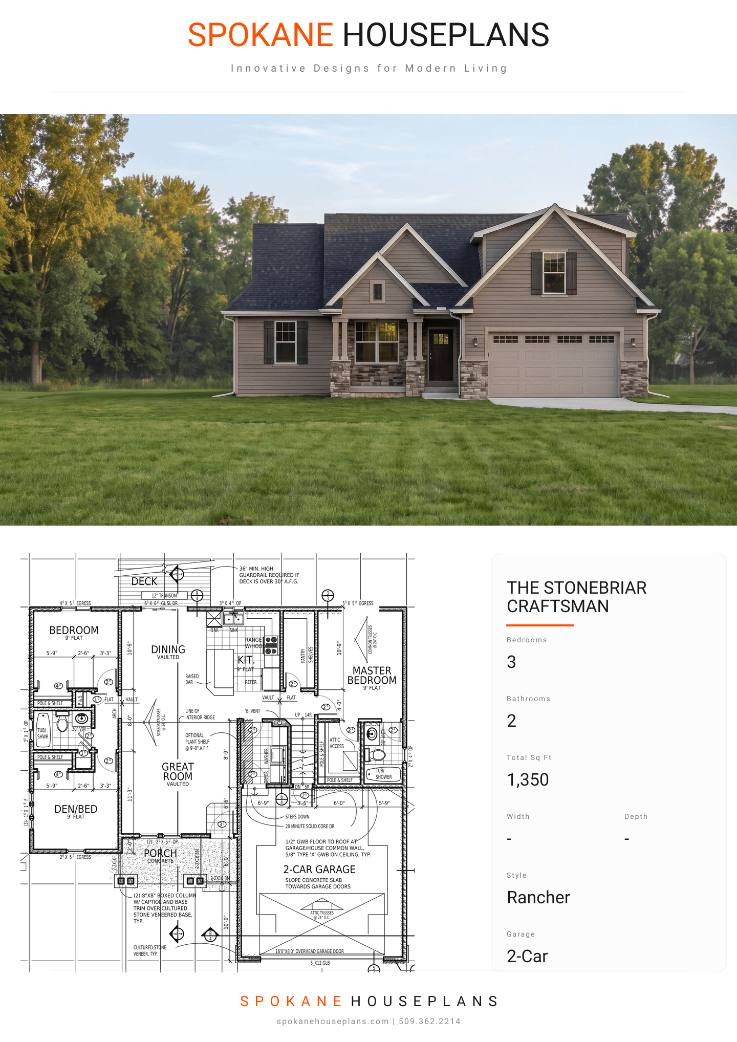 THE STONEBRIAR CRAFTSMAN plan flyer
