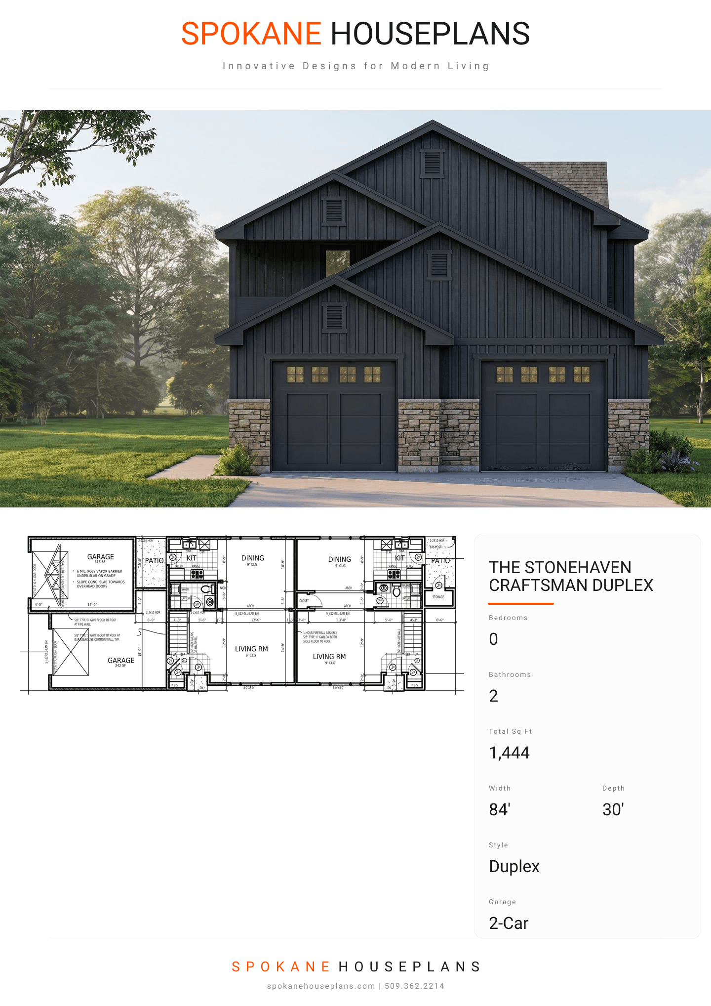 THE STONEHAVEN CRAFTSMAN DUPLEX plan flyer