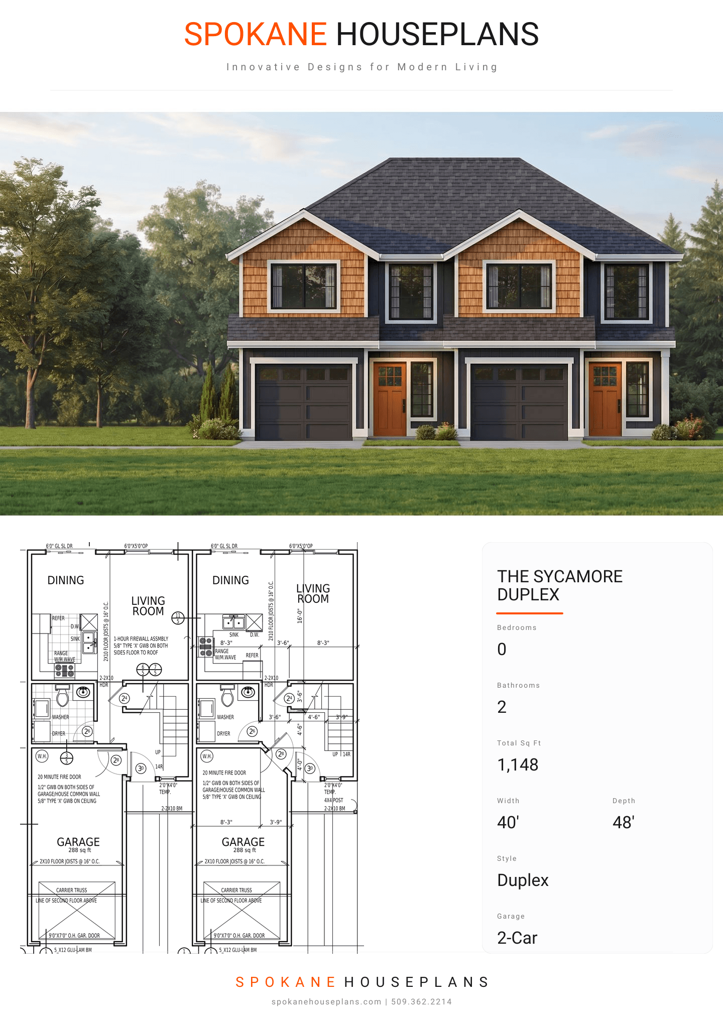 THE SYCAMORE DUPLEX plan flyer