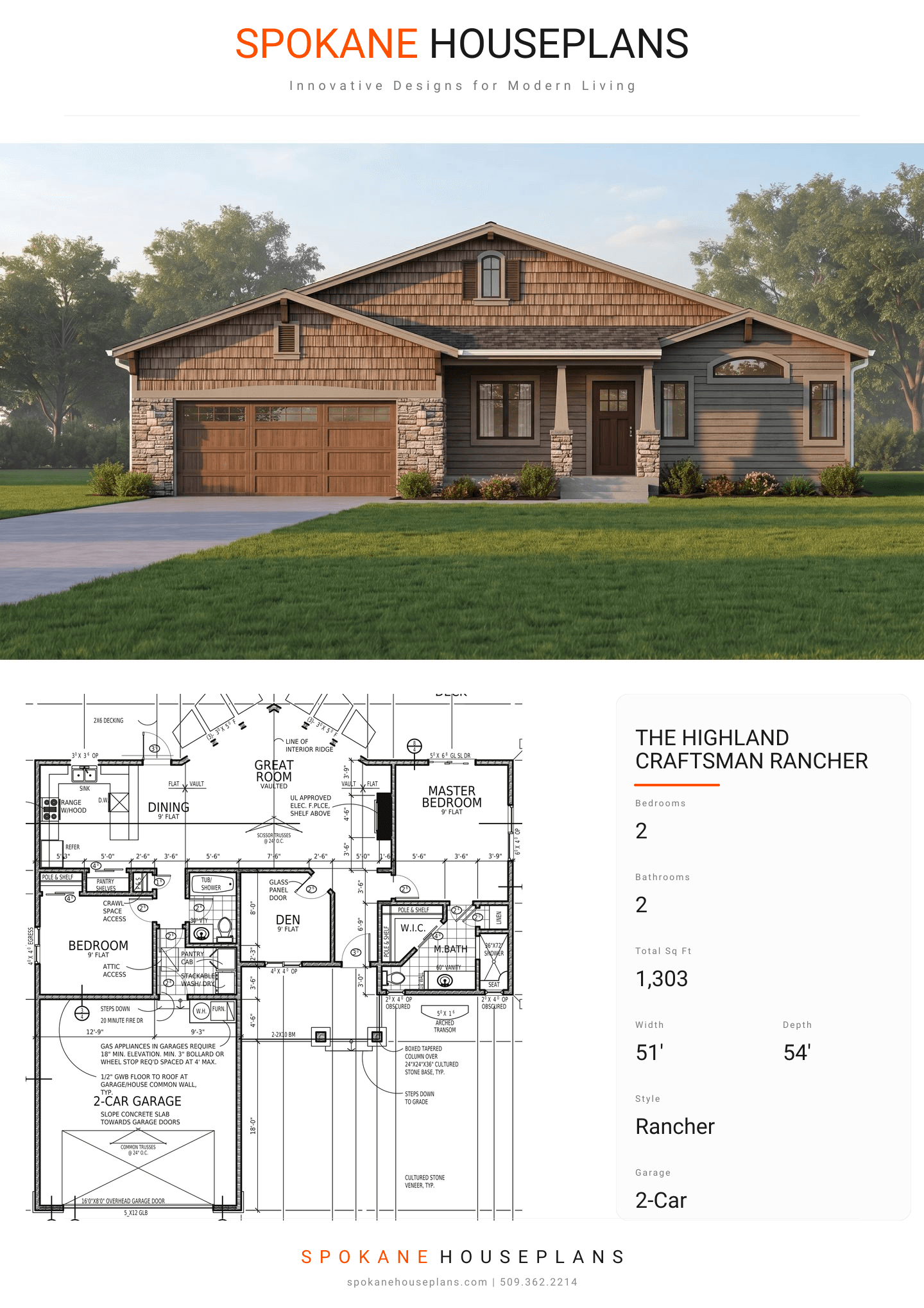 THE HIGHLAND CRAFTSMAN RANCHER plan flyer